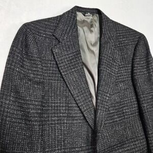 Vtg Polo Ralph Lauren University Tweed Blazer Men 38L Blck Gry Glen Plaid Tartan